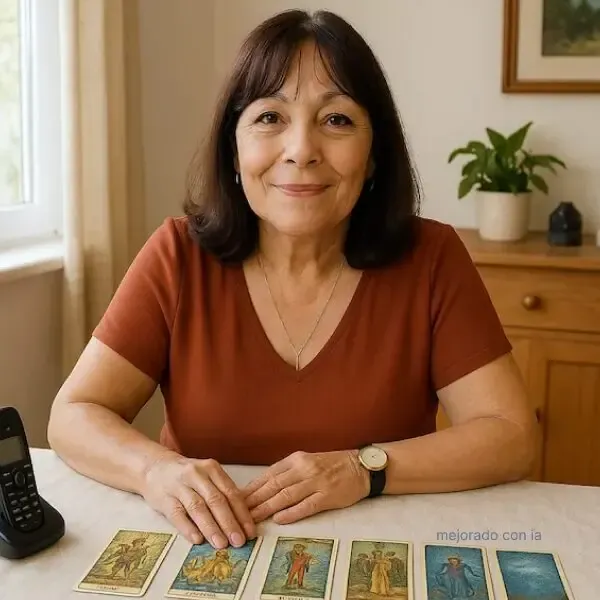 Lucía Vidal atendiendo el tarot 806